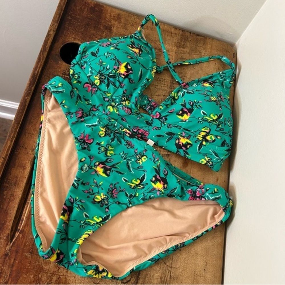 J. Crew Teal Floral Bikini Set